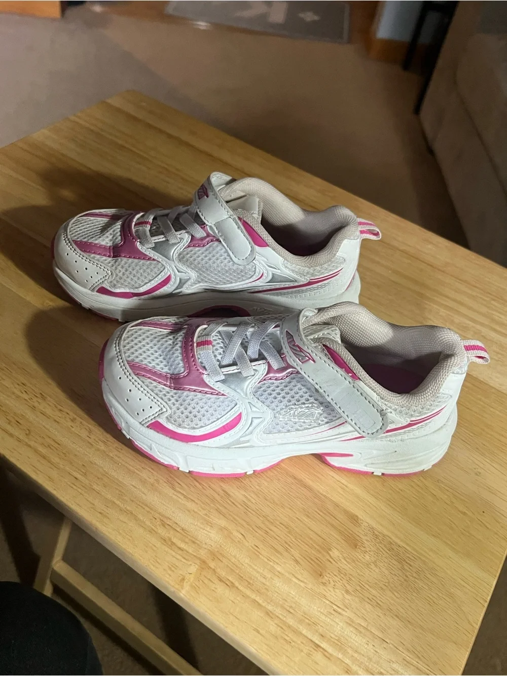 Kids White and Pink Athletic Sneakers size 12